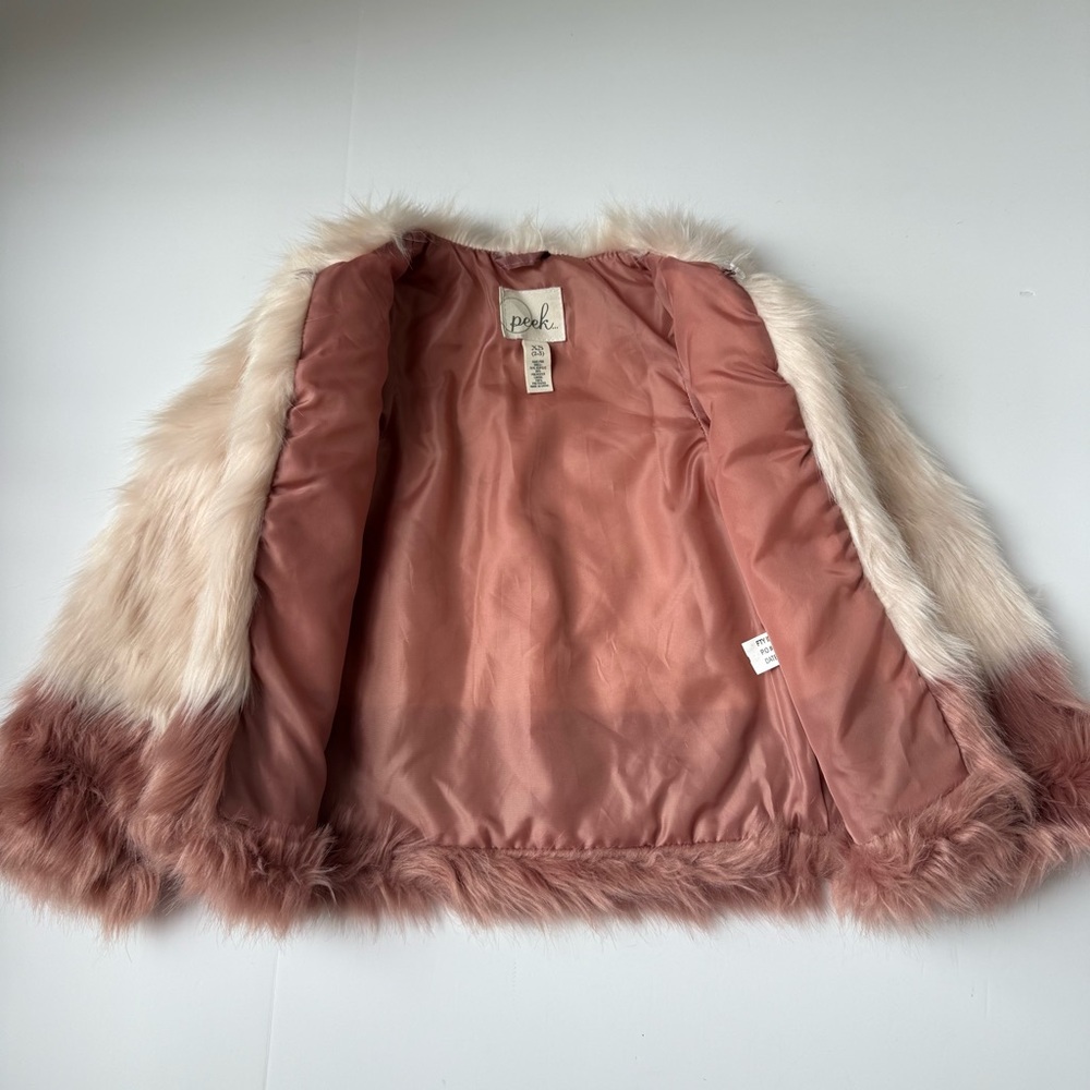 Peek Kids Pink Colorblock Faux Fur Coat Girls Size 2–3 - Picture 4 of 5